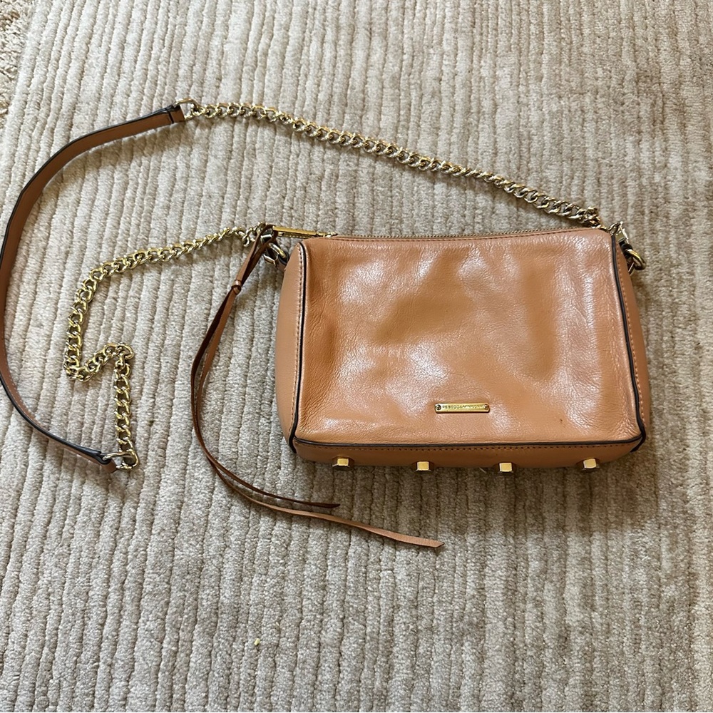 Rebecca Minkoff Tan Leather Crossbody Bag with Gold Chain